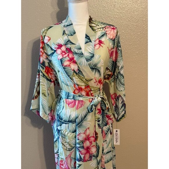 Women's Lilac+ London Retro Botanical Print Crinkle Kimono Wrap Robe Size XS NWT - Picture 2 of 5